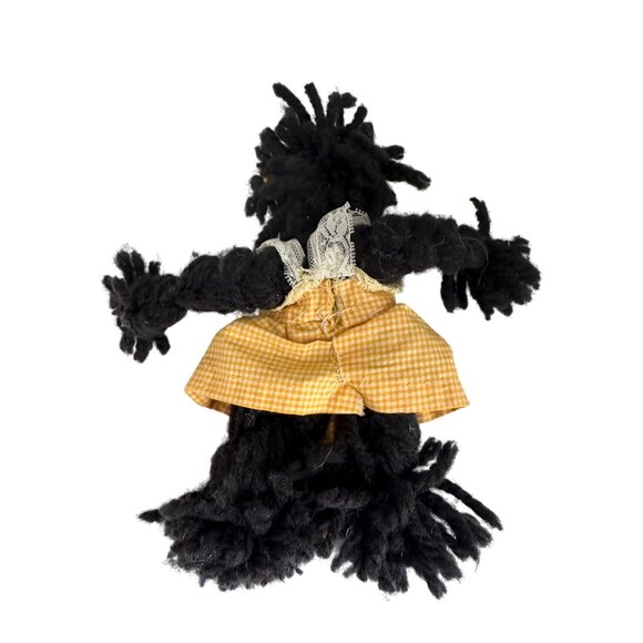 Handmade Vintage Yarn Rag Doll With Yellow Gingham Skirt & Bow 8 Inches Tall Sof - Picture 6 of 6